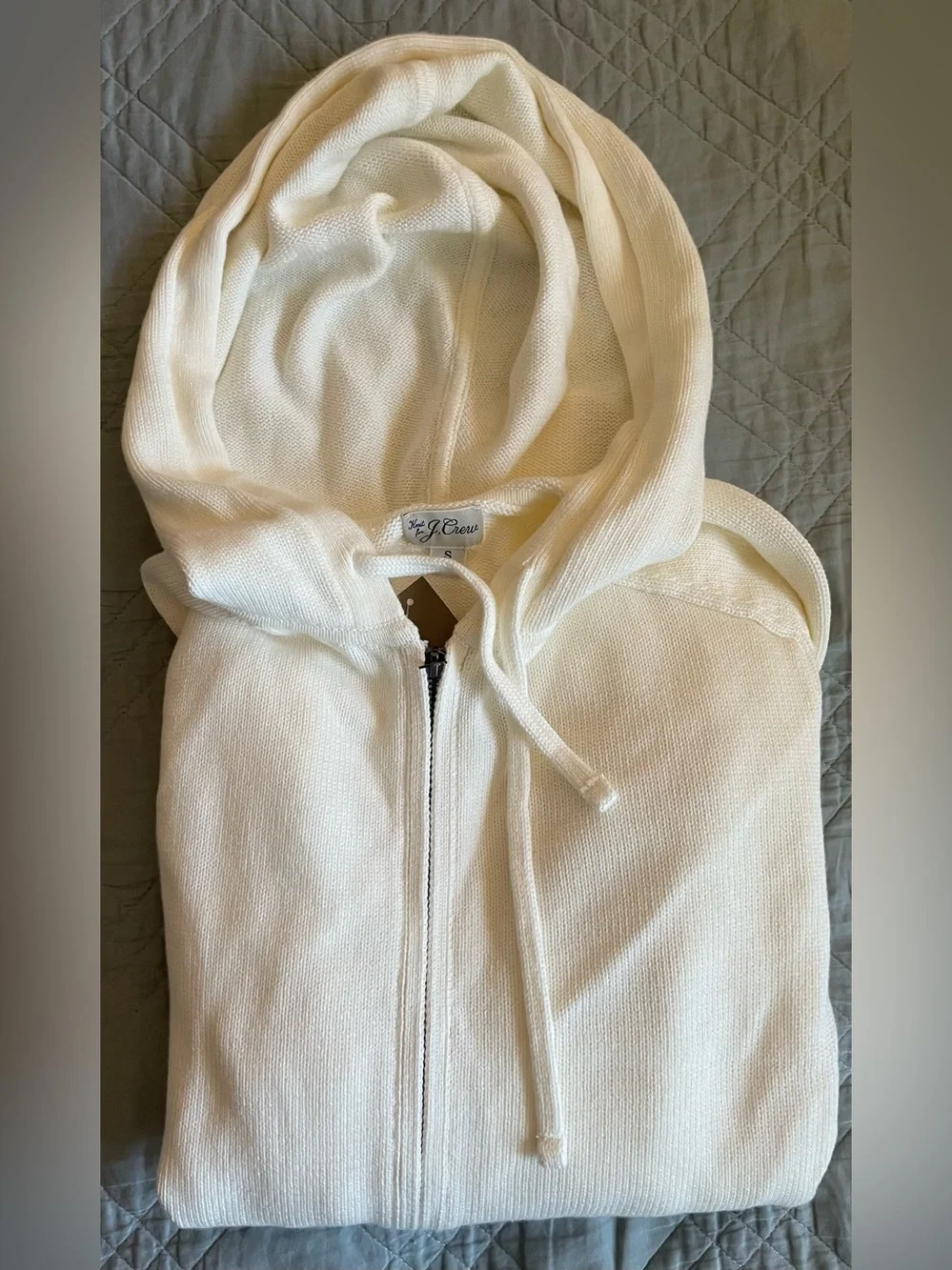 J. CREW Heritage cotton hooded full-zip sweater in Ivory Size S NWT $128 CT606